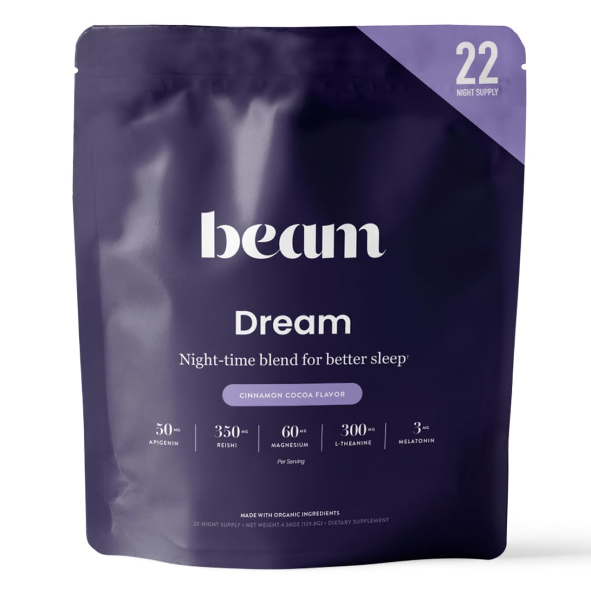 Beam Dream Sleep Powder tub with label for a calming bedtime ritual.