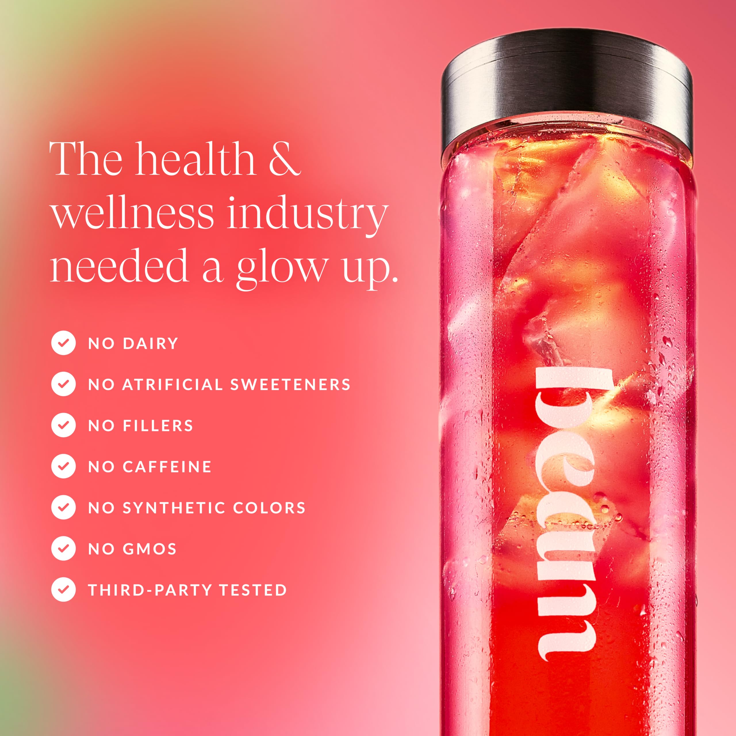 Beam Glow with ashwagandha root emphasizes natural adaptogen support.