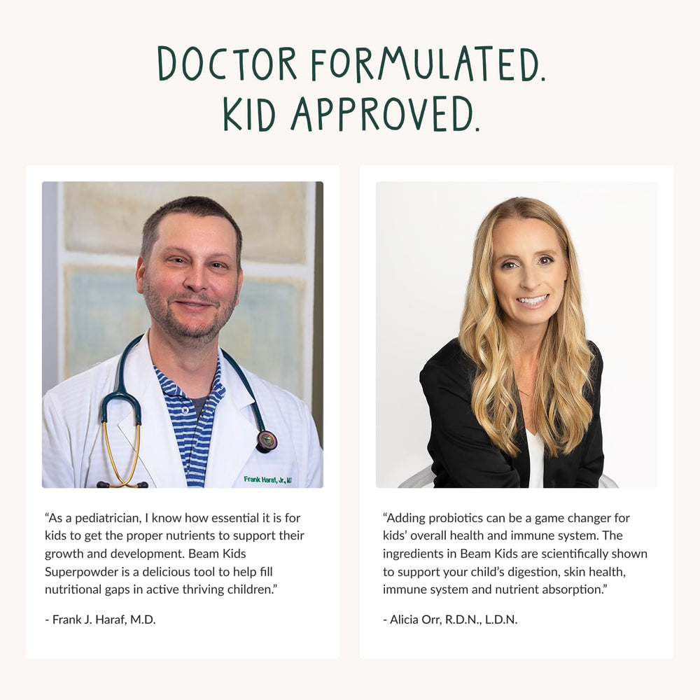 Beam Kids Multivitamin Greens blend visual showing vegetable nutrients