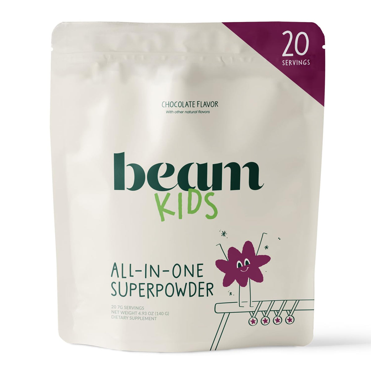 Beam Kids Multivitamin Powder scoop stirred into milk for daily nutrition.