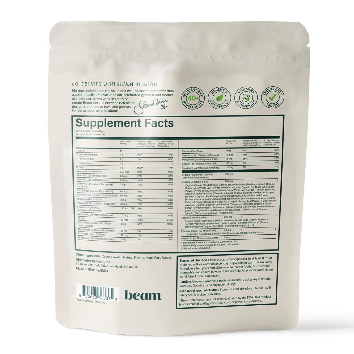 Beam Kids Multivitamin Powder is third-party tested for purity and accuracy.