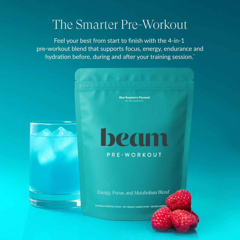 Beam Pre Workout Cognizin label close-up showing focus support ingredients