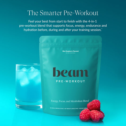 Beam Pre Workout Cognizin label close-up showing focus support ingredients