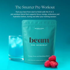 Beam Pre Workout Cognizin label close-up showing focus support ingredients