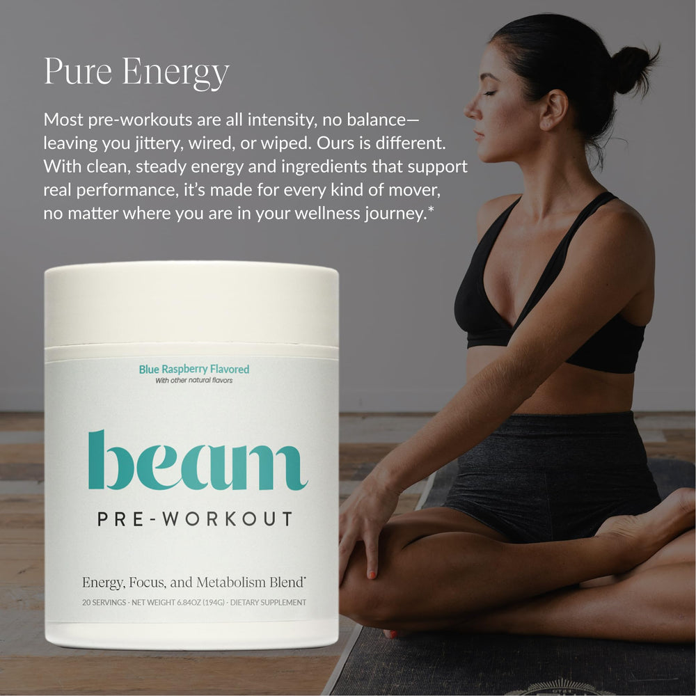 Beam Pre Workout Powder for women and men emphasizes balanced energy and focus during training
