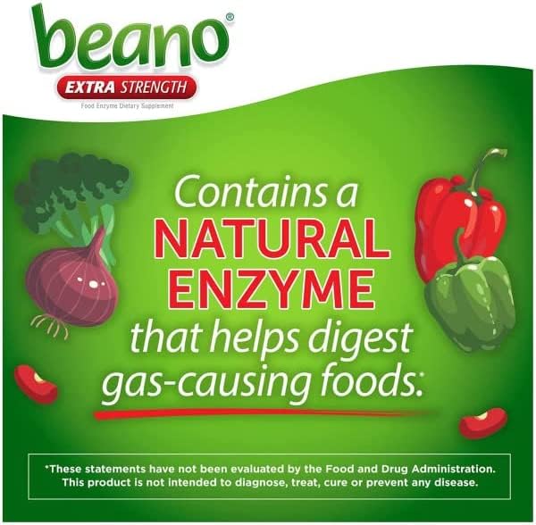 Beano Extra Strength bottle on kitchen counter for easy pre-meal use