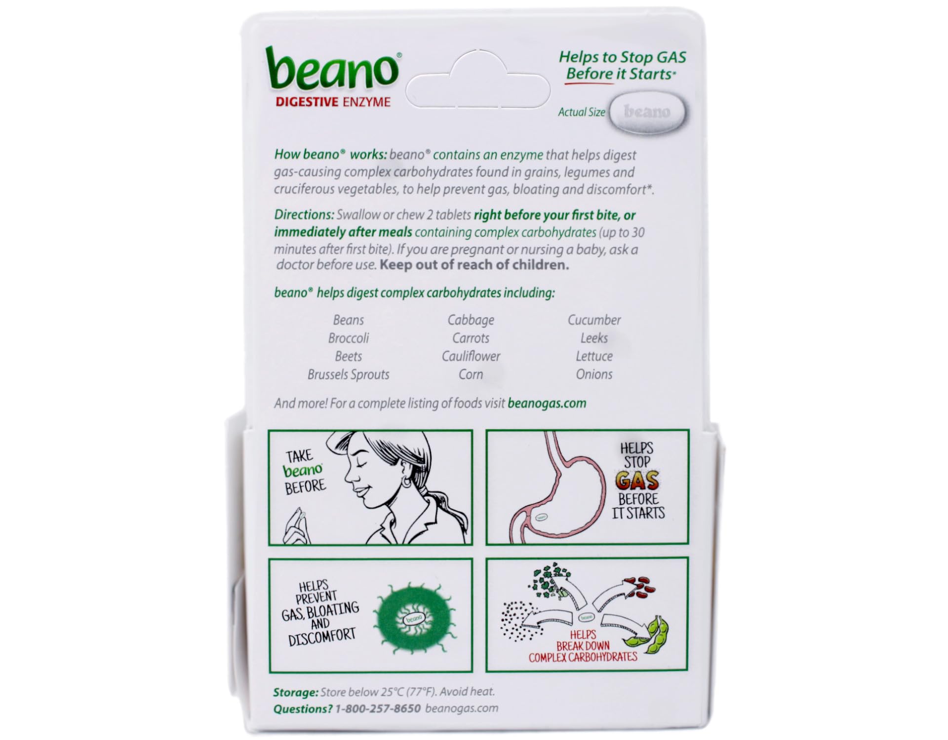Beano 3-pack packaging on shelf, convenient grocery choice.