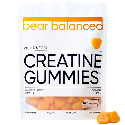 Bear Balanced Creatine Gummies bottle closeup for daily strength support