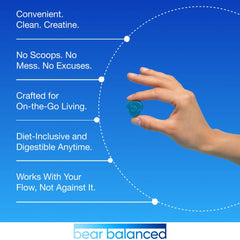 Bear Balanced Creatine Gummies label highlights focus and energy support.