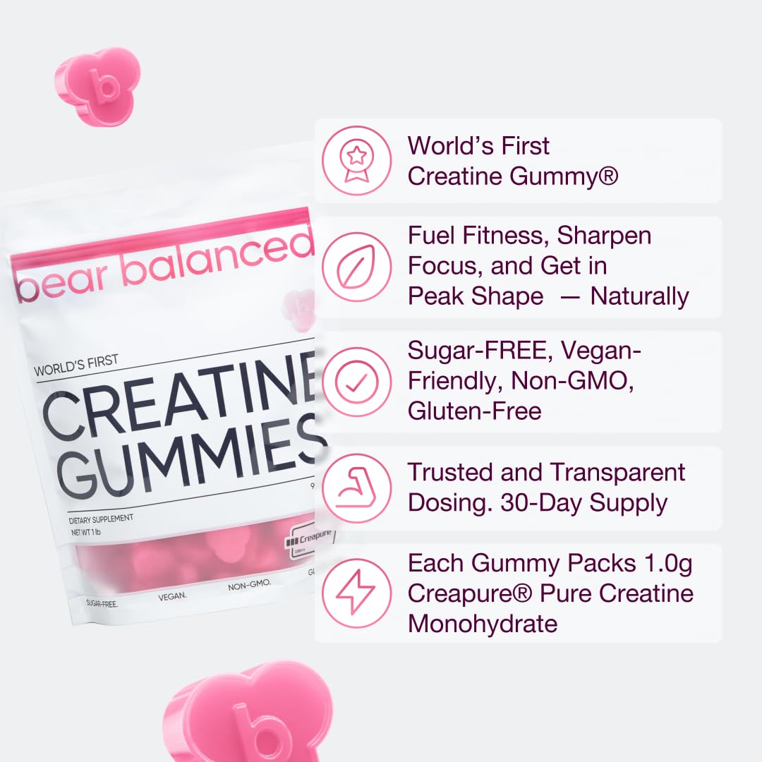 Bear Balanced Creatine Gummies poured into a hand for easy intake.