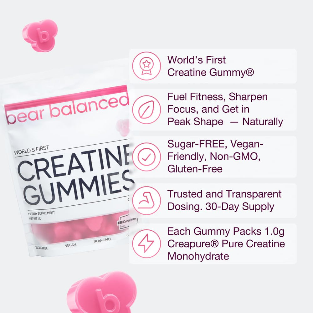 Bear Balanced Creatine Gummies poured into a hand for easy intake.