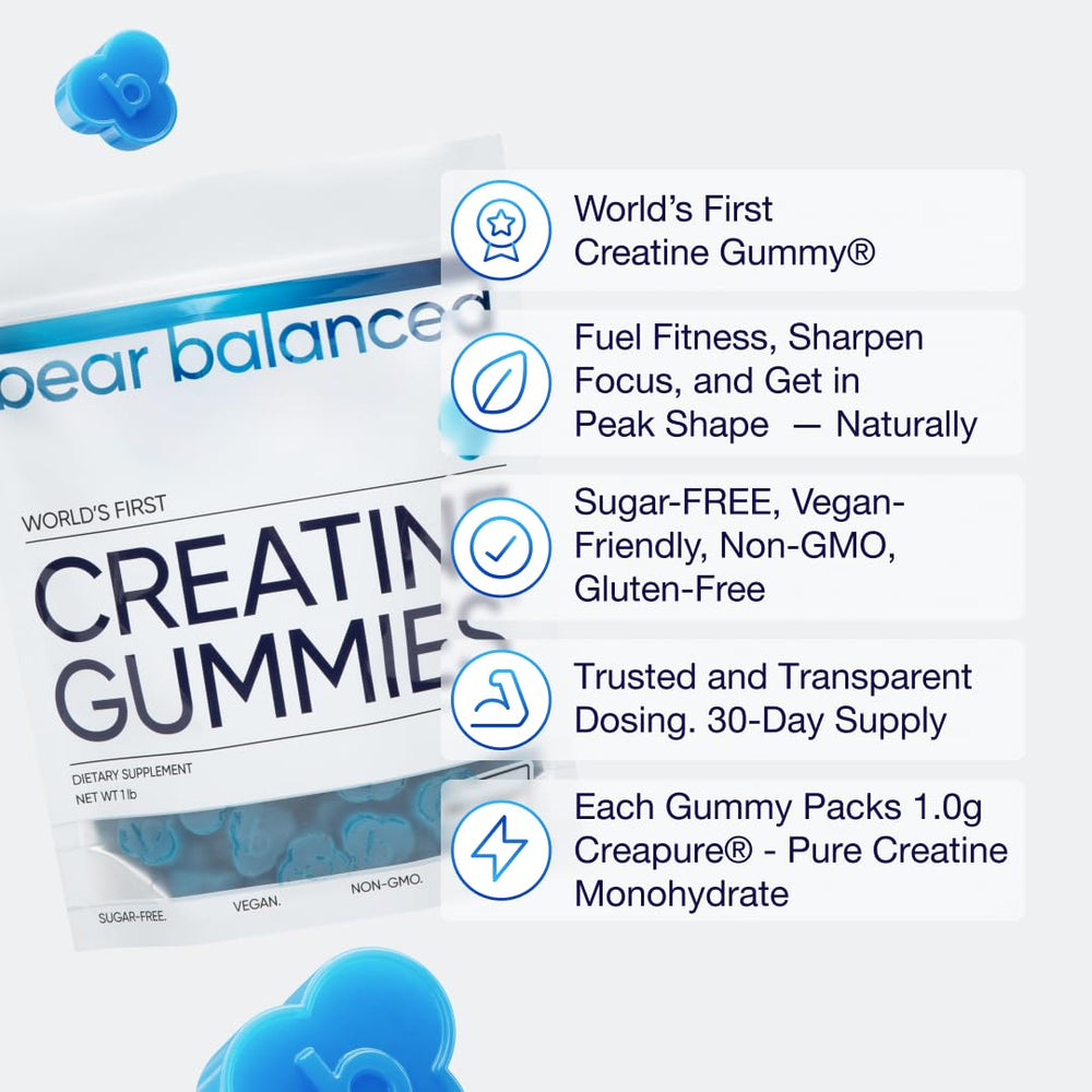 Bear Balanced Creatine Gummies three-gummies serving illustrating daily dose.