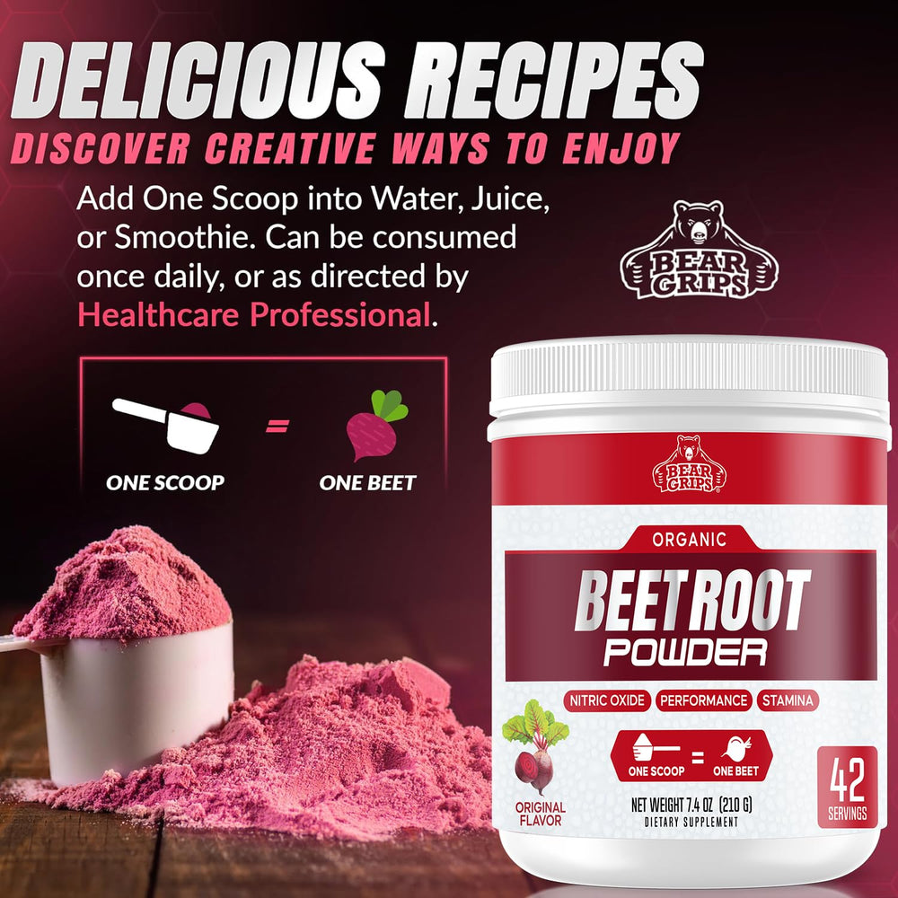 Bear Grips Beet Root Powder packaging highlights allergen-free formulation