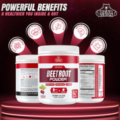 Bear Grips Beet Root Powder label shows organic, non-GMO, gluten-free ingredients