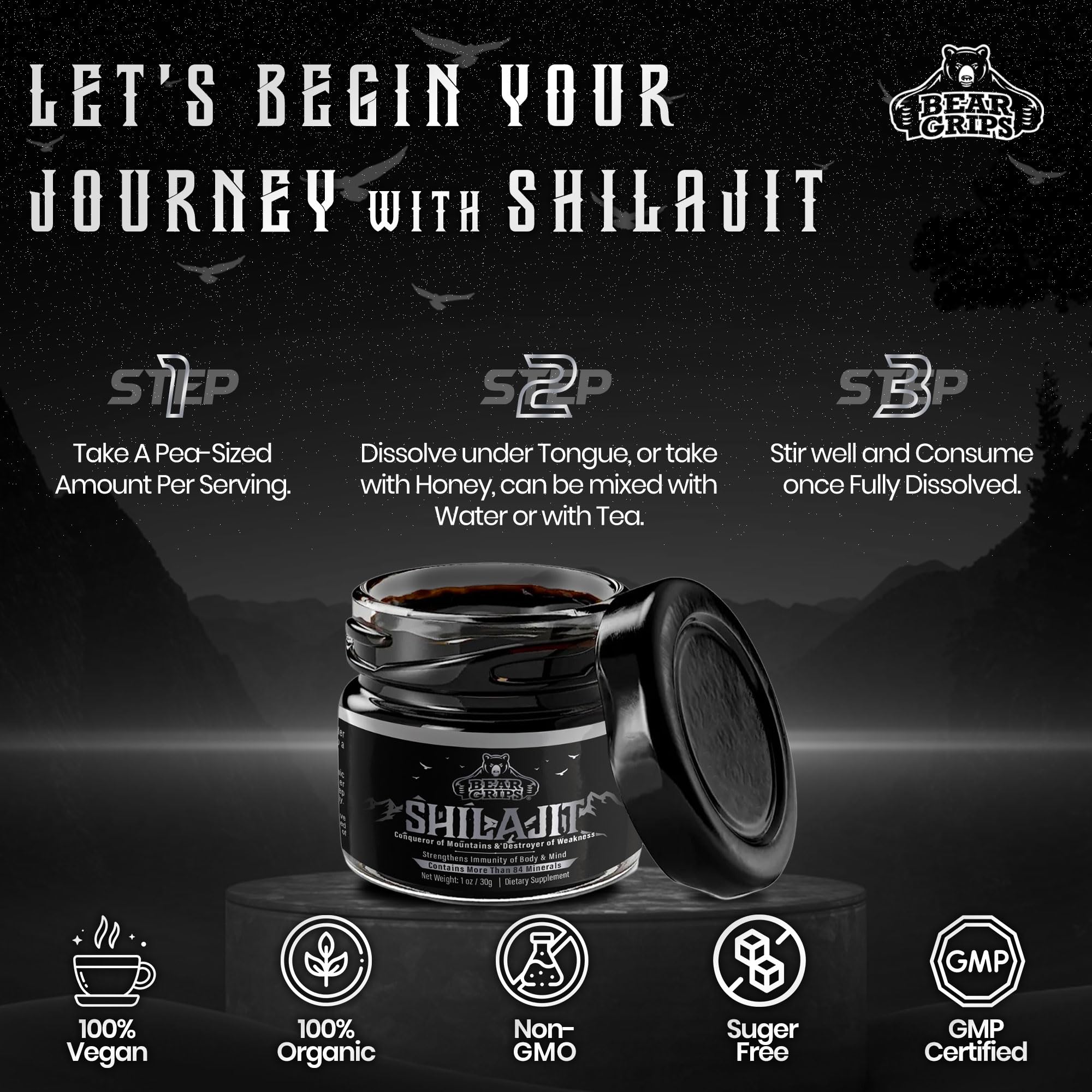 Bear Grips Shilajit 30g jar fits into daily routines.