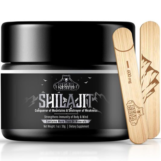 Bear Grips Shilajit from Himalayan source boosts energy and vitality.
