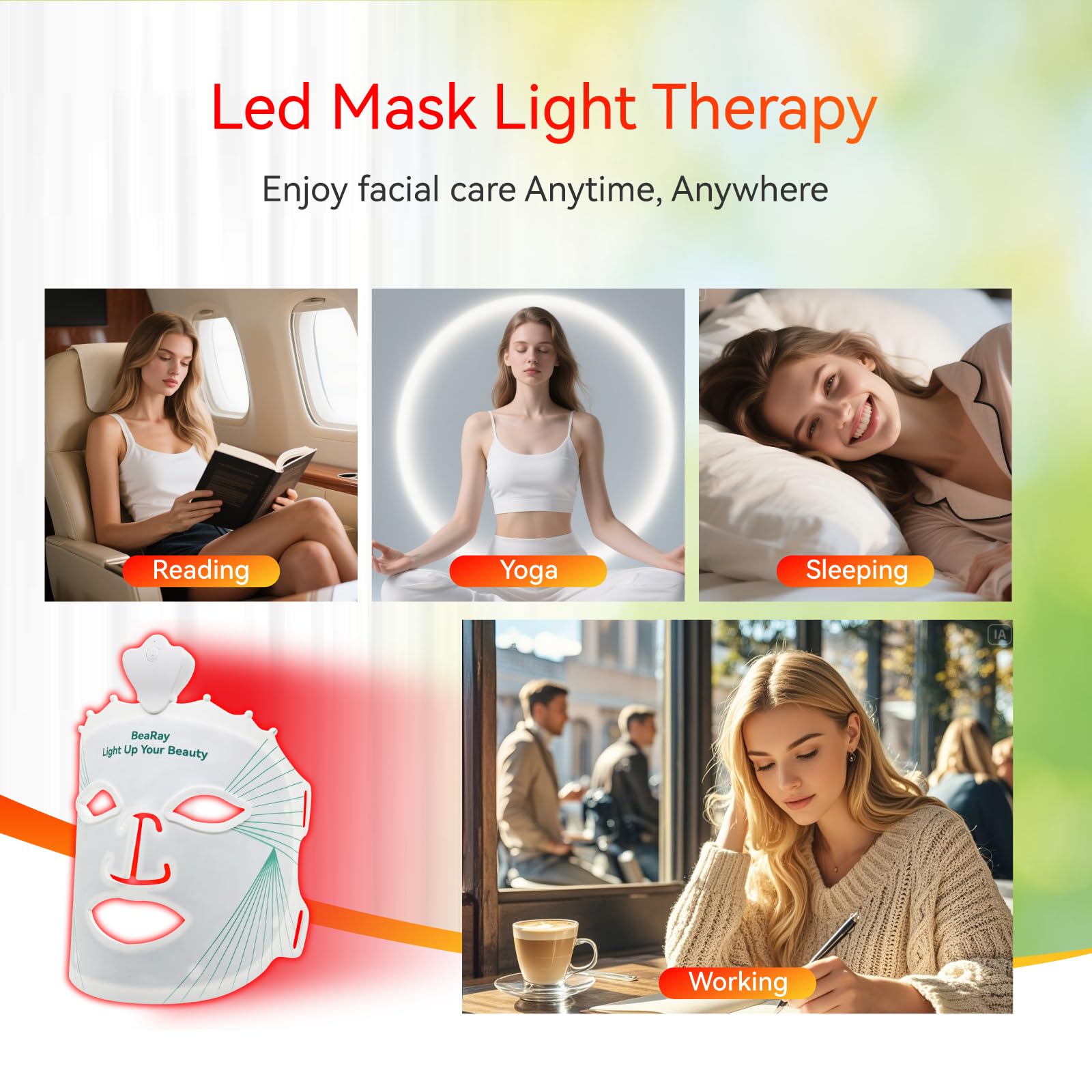 BeaRay reusable red light mask design ideal for at home skincare sessions
