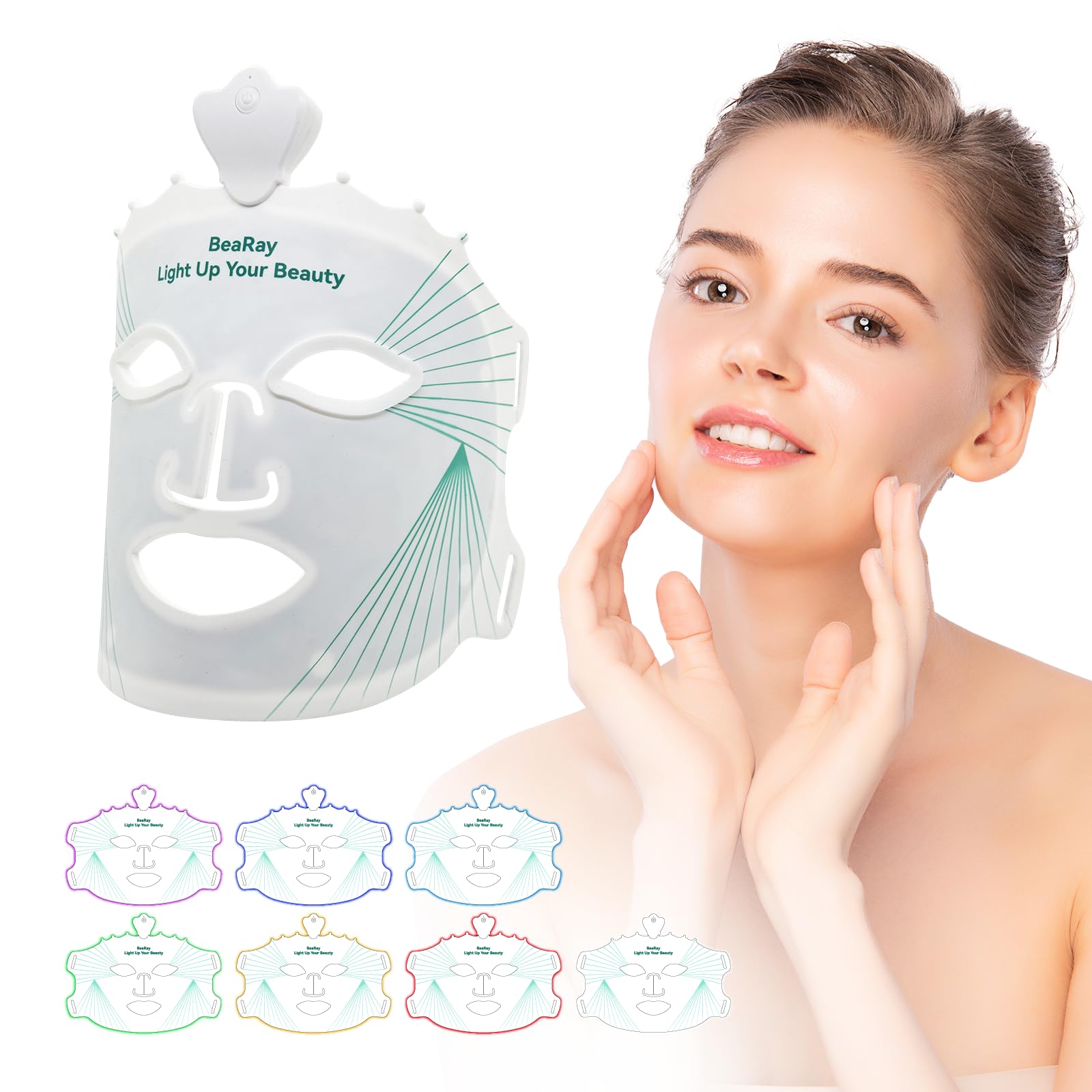 BeaRay red light therapy mask face closeup for at-home skin texture enhancement.