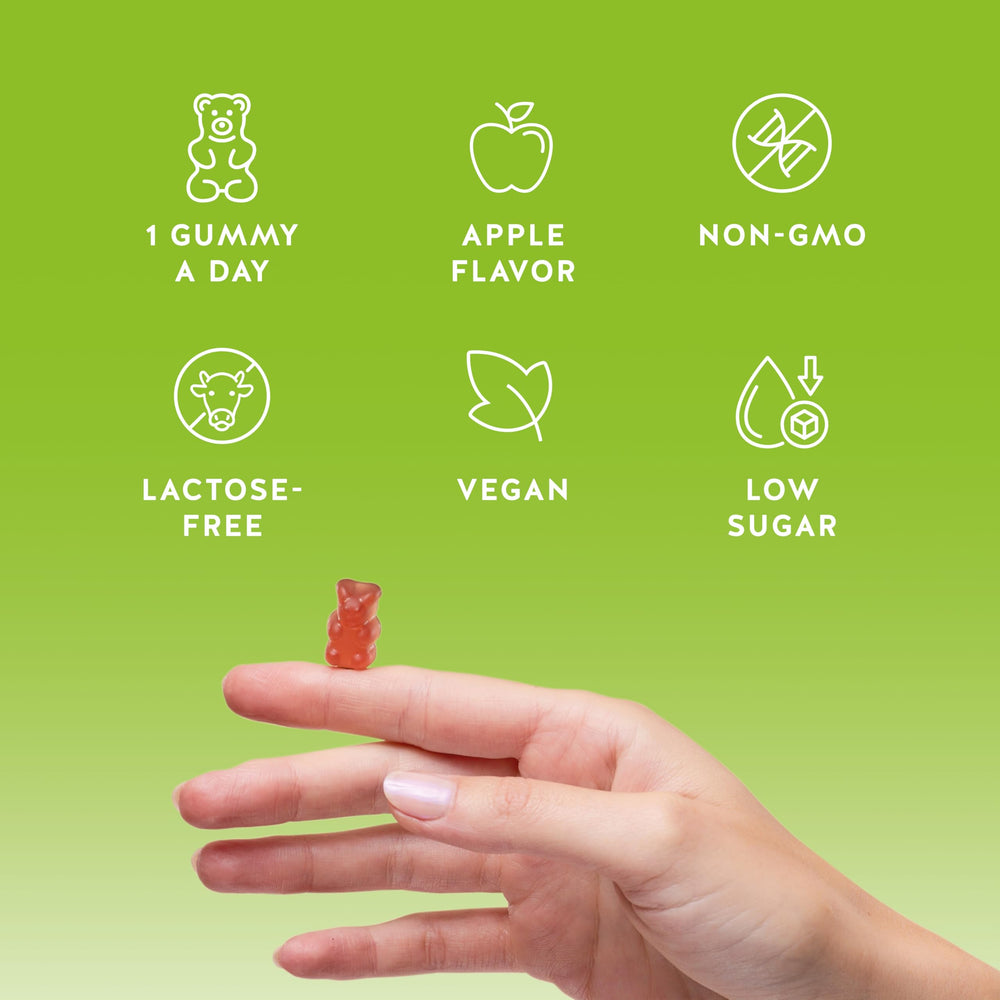 Bears with Benefits daily wellness ritual gummies beside a glass of water for easy routine.
