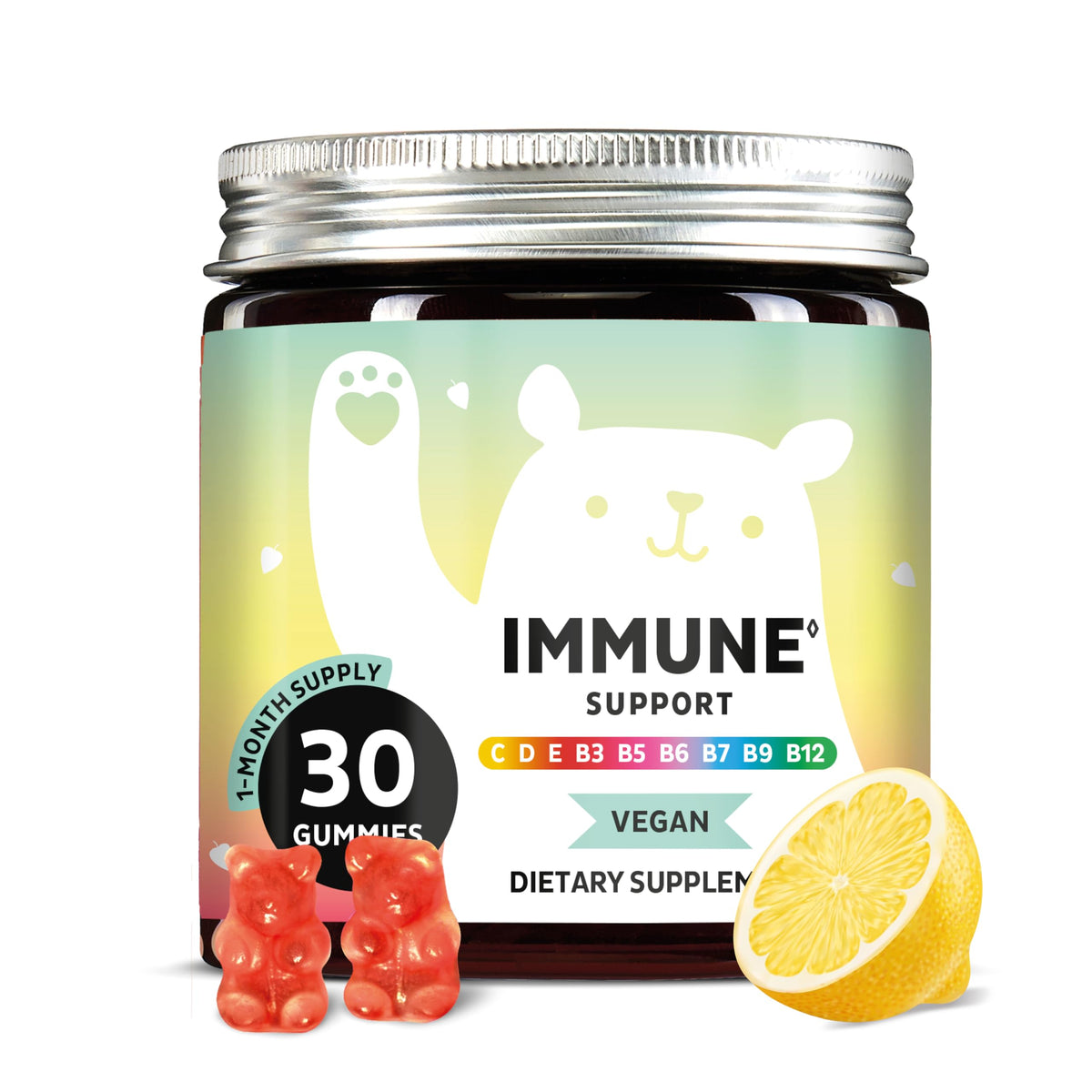 Bears with Benefits immune support gummies bottle showing daily vitamin boost
