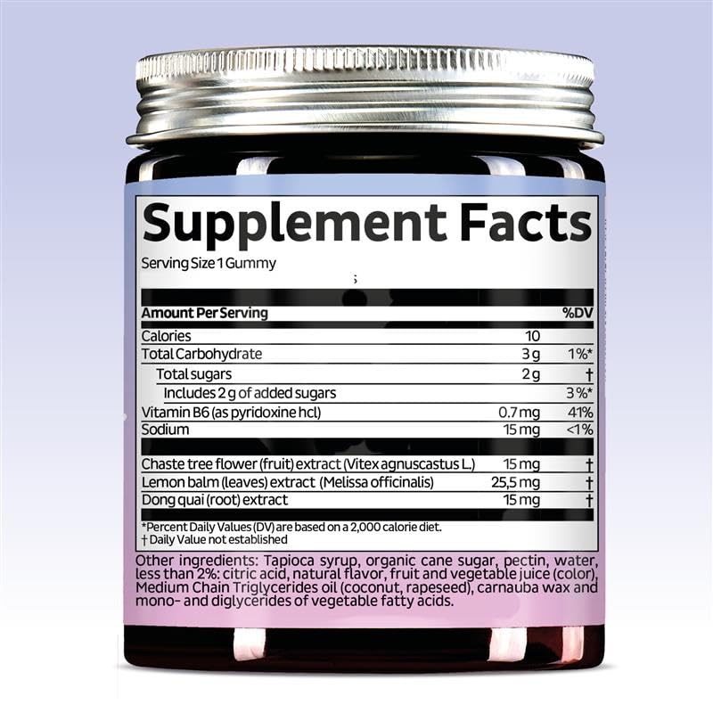 Bears with Benefits PMS Support Gummies vegan label highlighting non-GMO formula