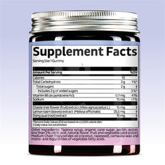Bears with Benefits PMS Support Gummies vegan label highlighting non-GMO formula