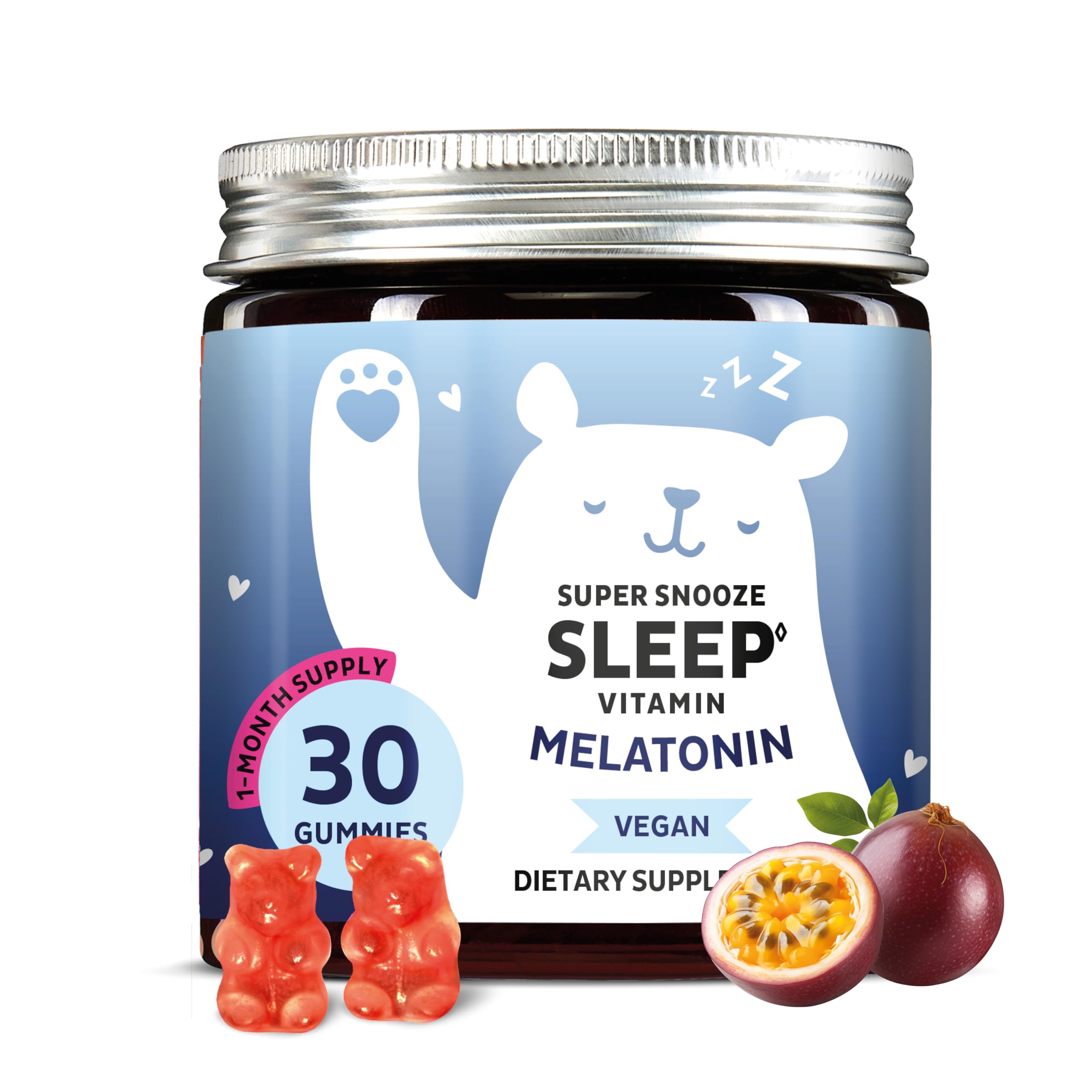 Packaging of Bears with Benefits vegan melatonin gummies promotes a soothing evening routine.