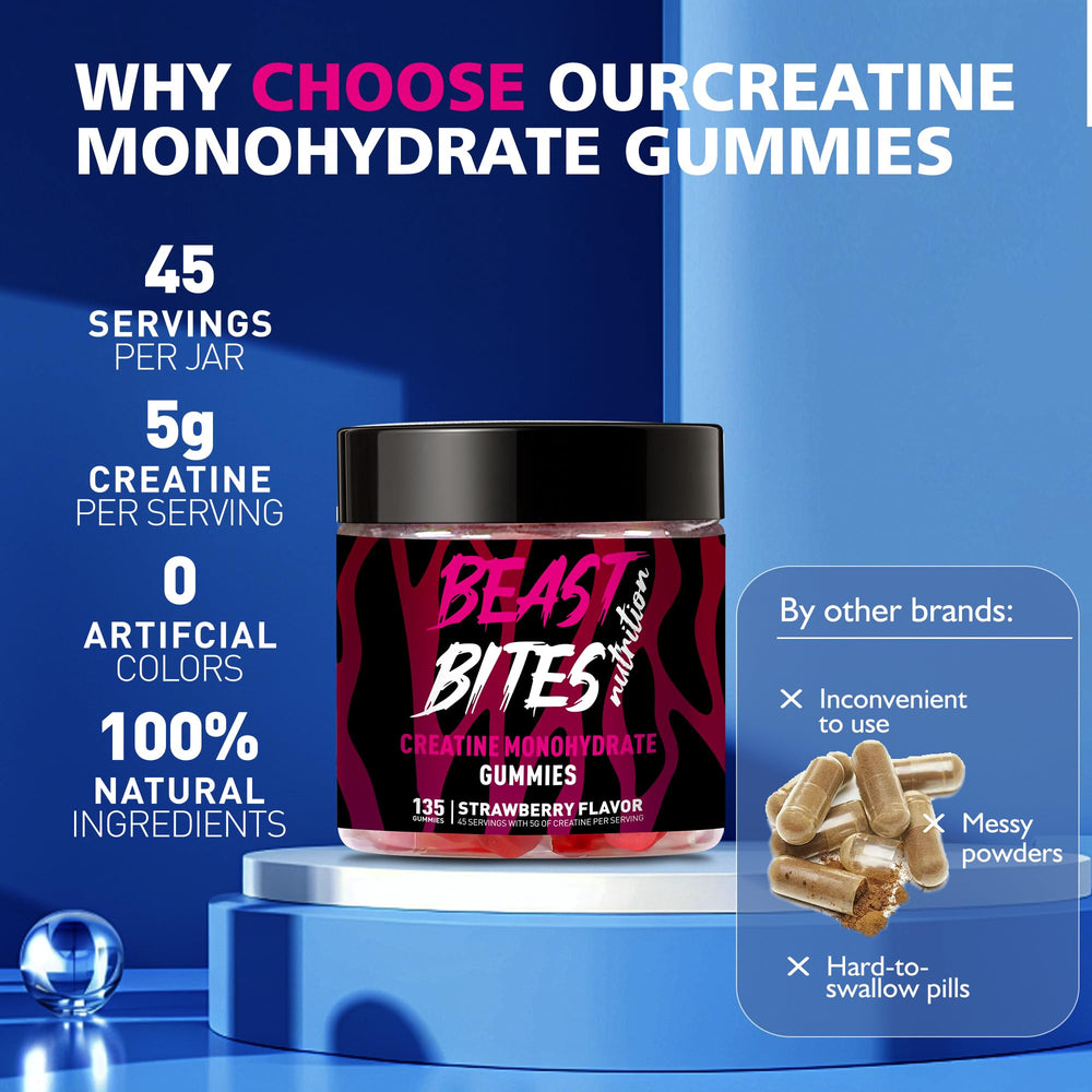 Travel-friendly BEAST BITES bottle designed for gym and travel use