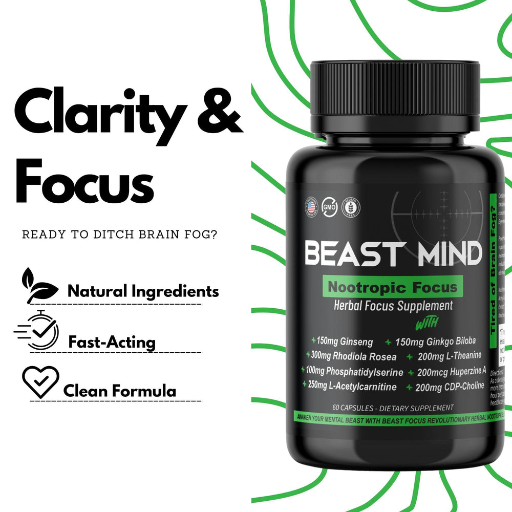 Beast Mind Focus ginkgo biloba ingredient closeup illustrating supports concentration and memory-related tasks.