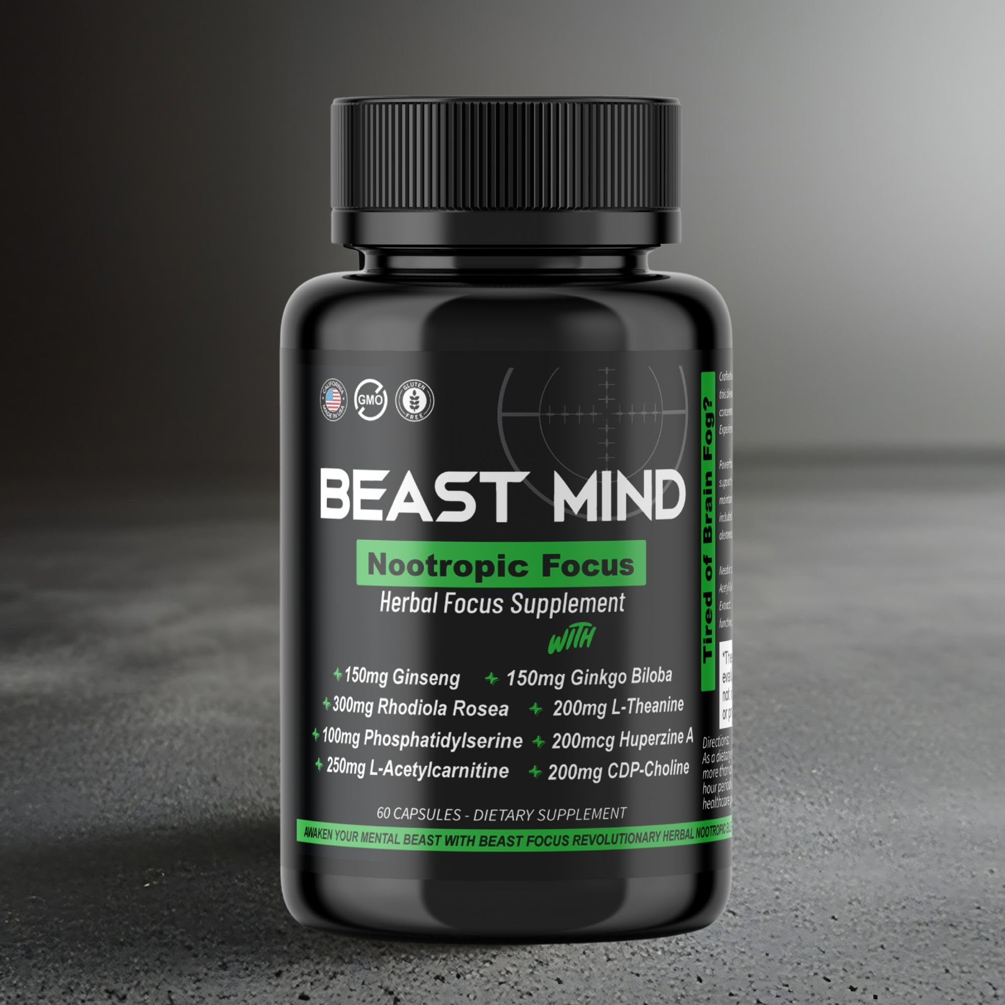 Beast Mind Focus green tea extract powder image hints at clean, steady energy without jitters.