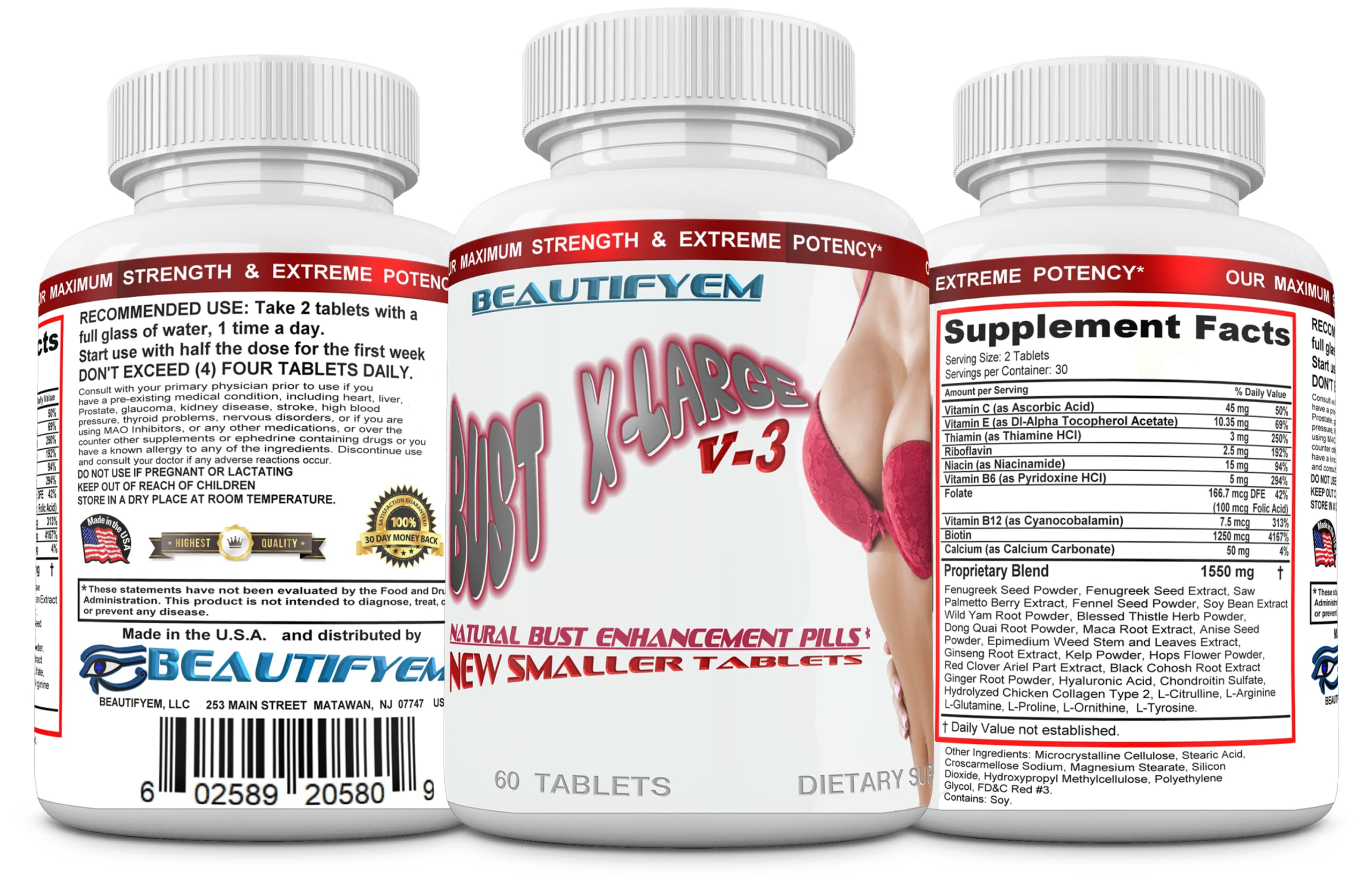 BEAUTIFYEM Bust XL label detail highlighting key ingredients for transparency