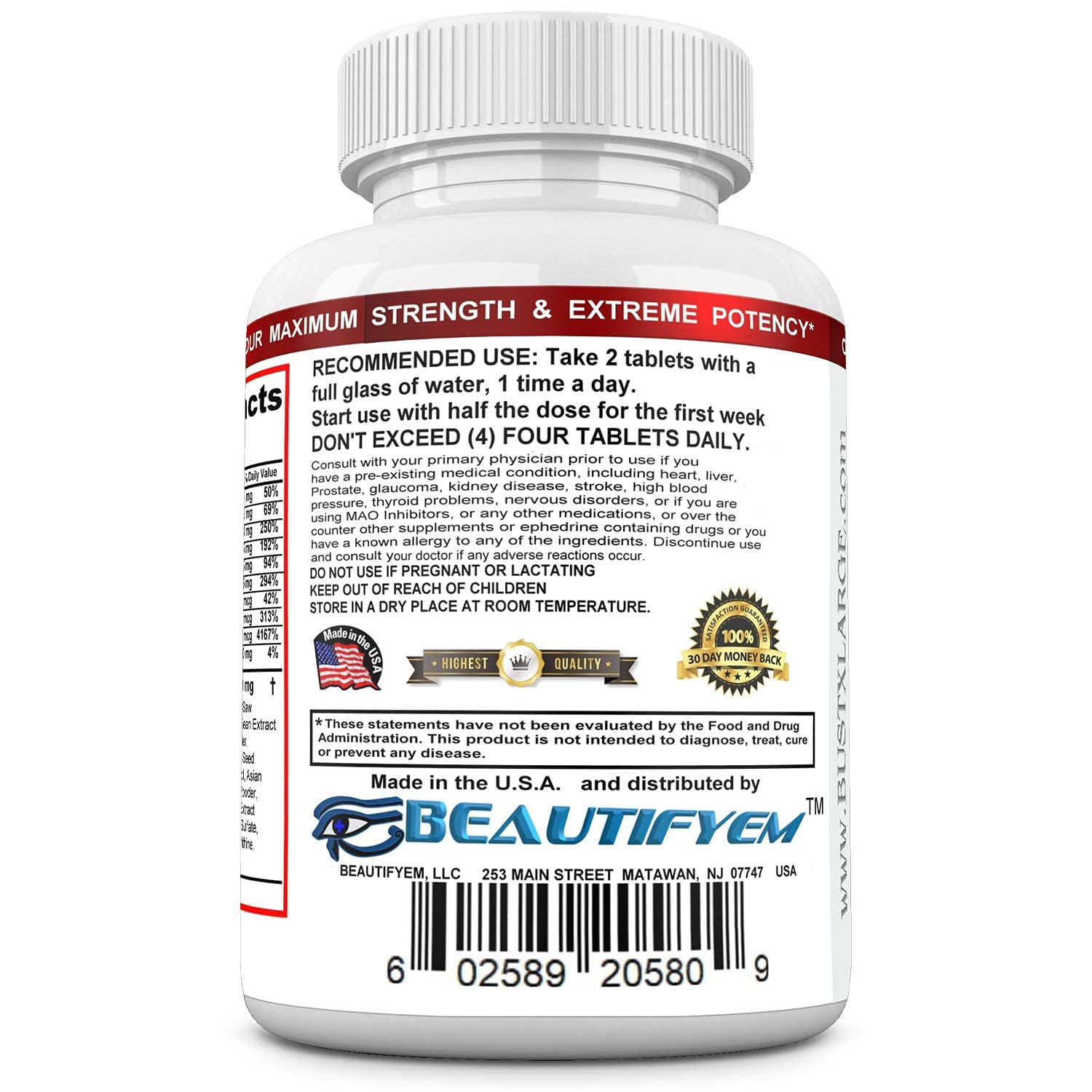 BEAUTIFYEM Bust XL manufactured in USA label indicating local production