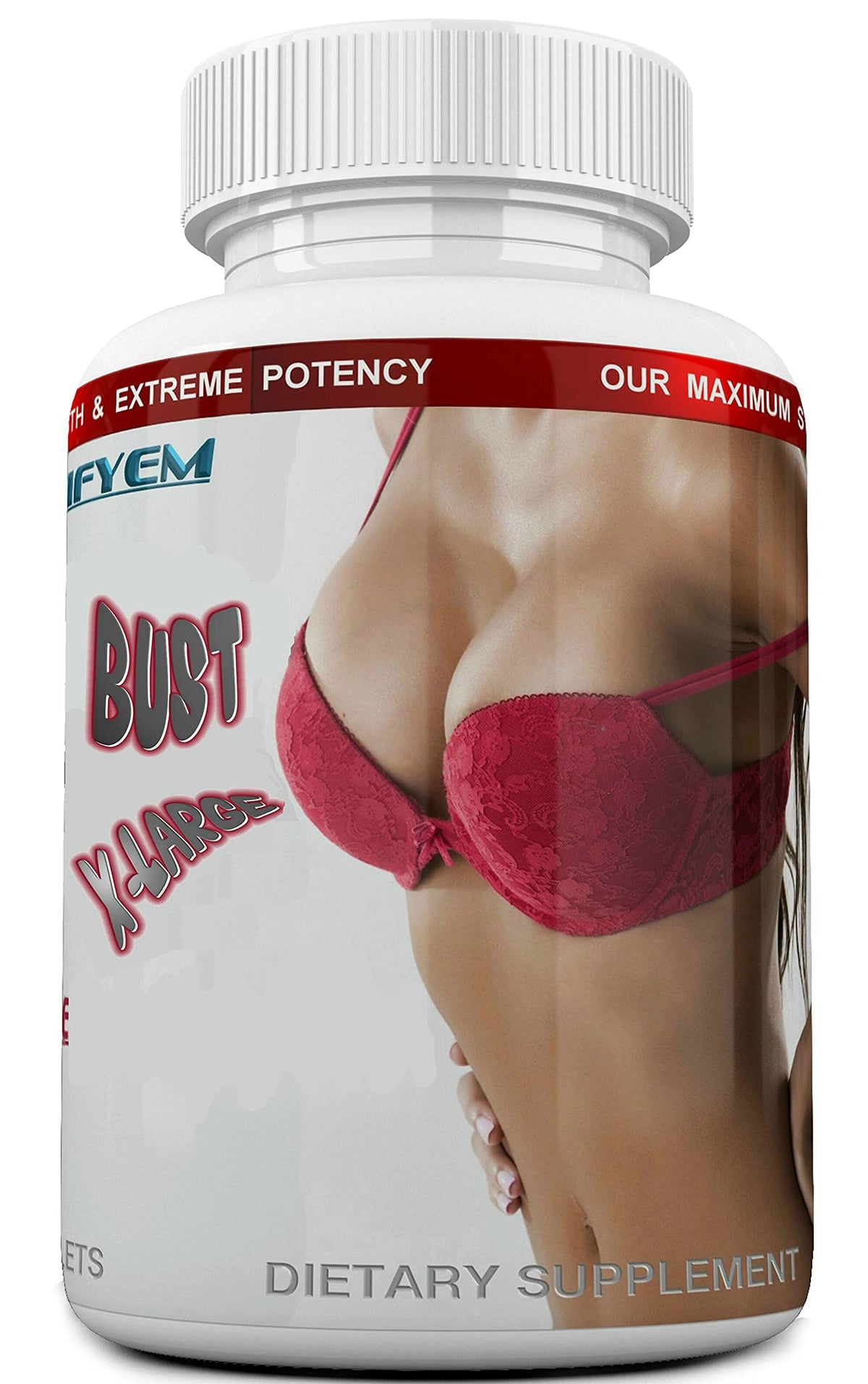 BEAUTIFYEM Bust XL bottle close-up showing label and pills for natural bust support