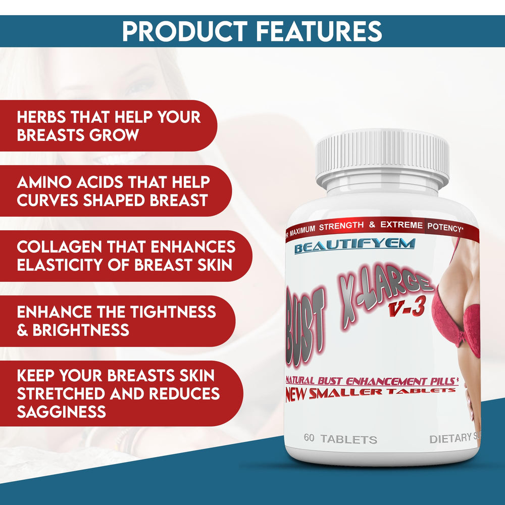 BEAUTIFYEM Bust XL tablets close-up showing granular pills for daily use