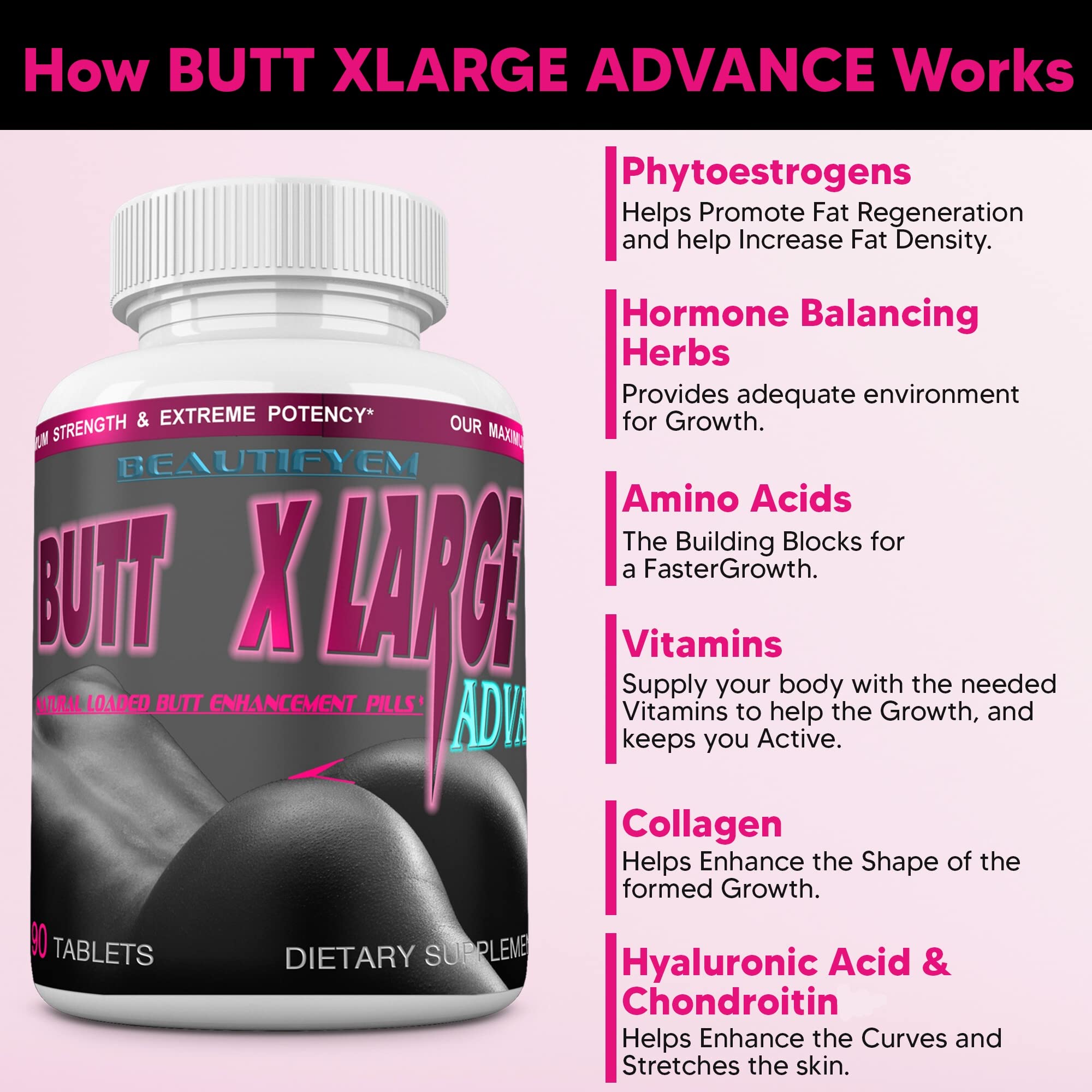 BEAUTIFYEM Butt XLarge bottle back with ingredients and directions for informed use