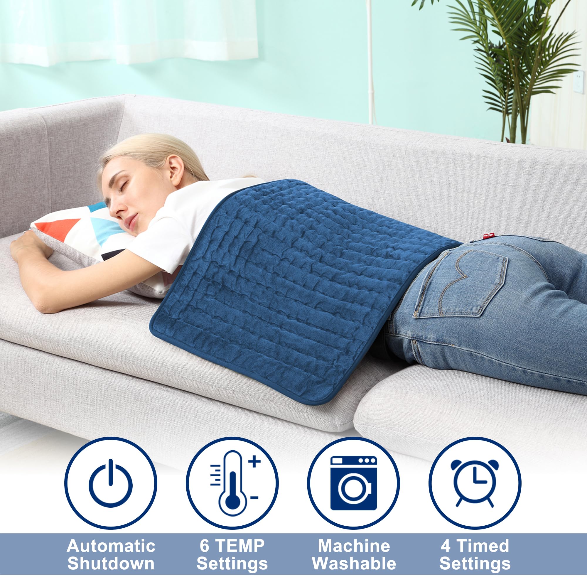 BEAUTIKEN heating pad showing 6 heat settings for customizable comfort.