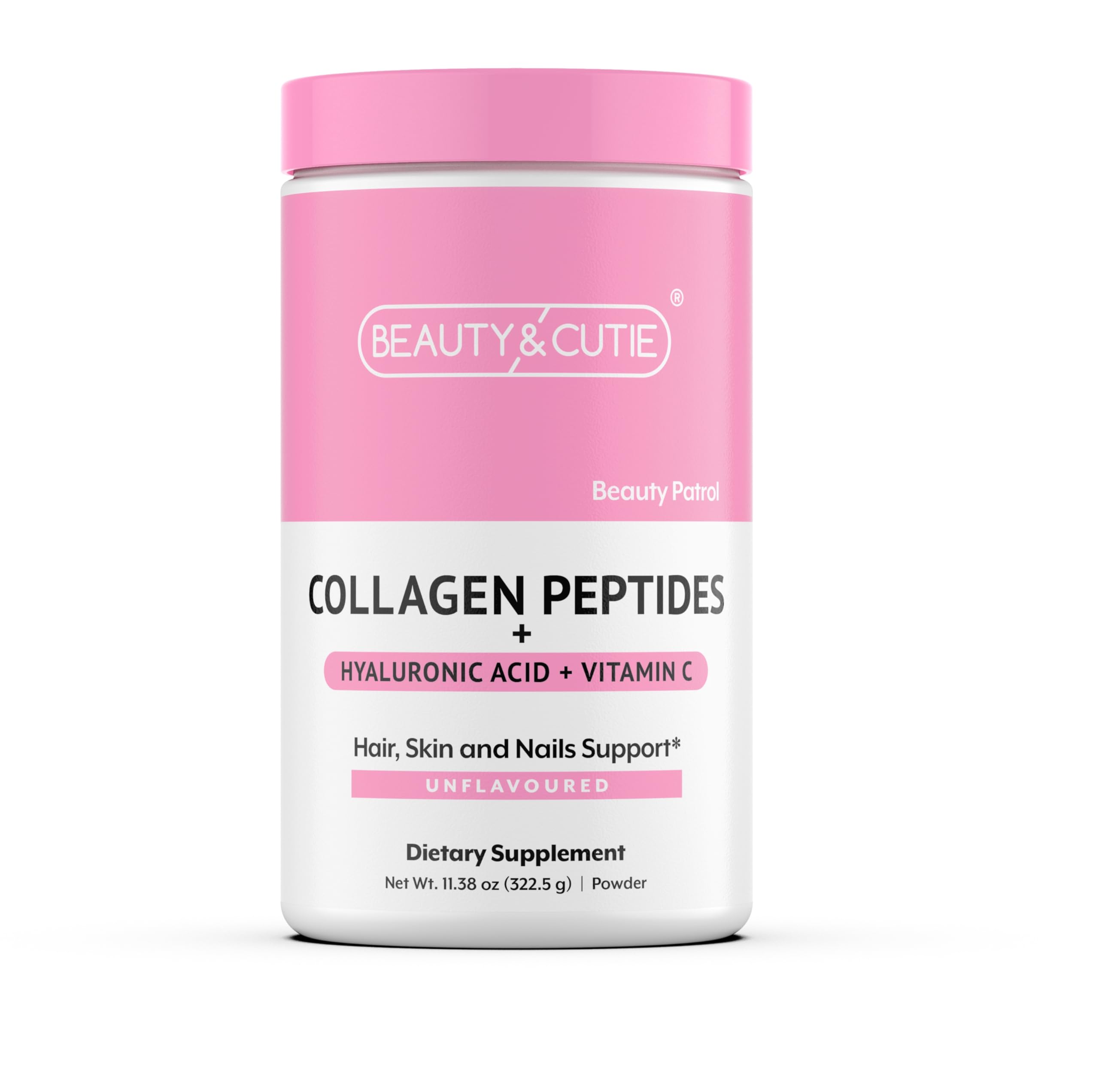 Beauty and Cutie collagen peptides bottle pour for easy daily use supporting hair and nails
