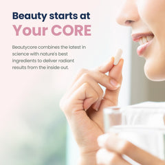 Beautycore branding packaging on shelf conveys quality.