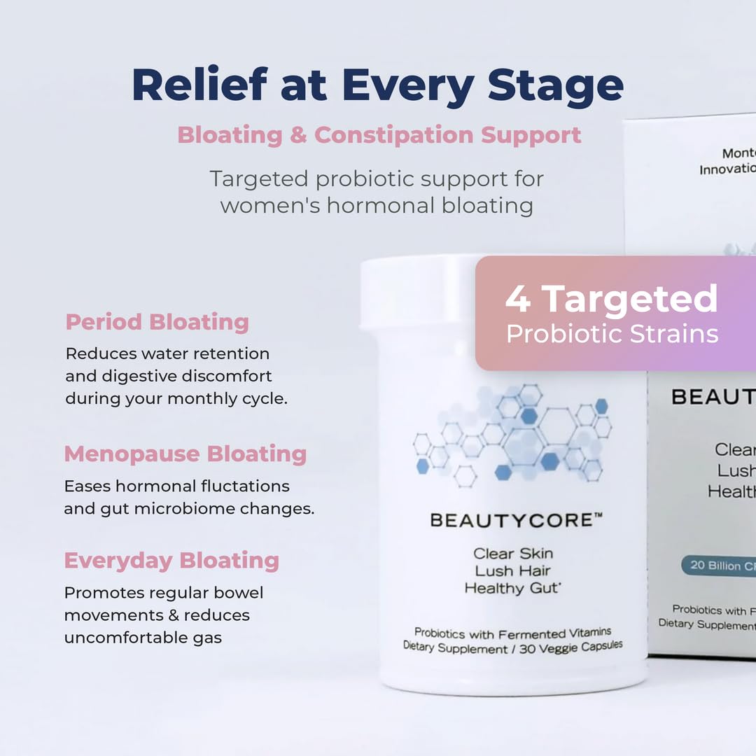 Beautycore probiotics bottle shot highlights gut health support.