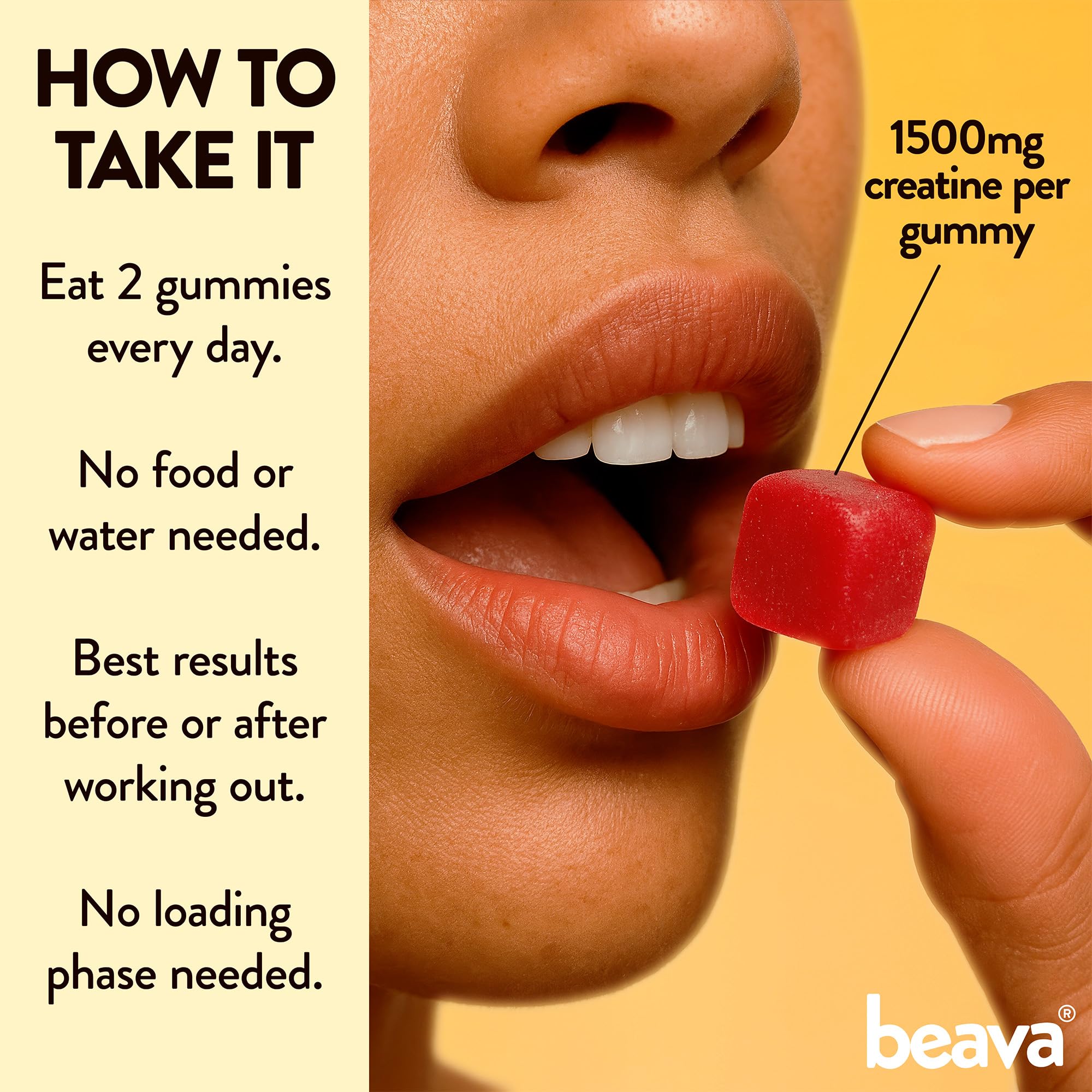 Beava Creatine Monohydrate Gummies ingredients panel notes natural strawberry flavor.