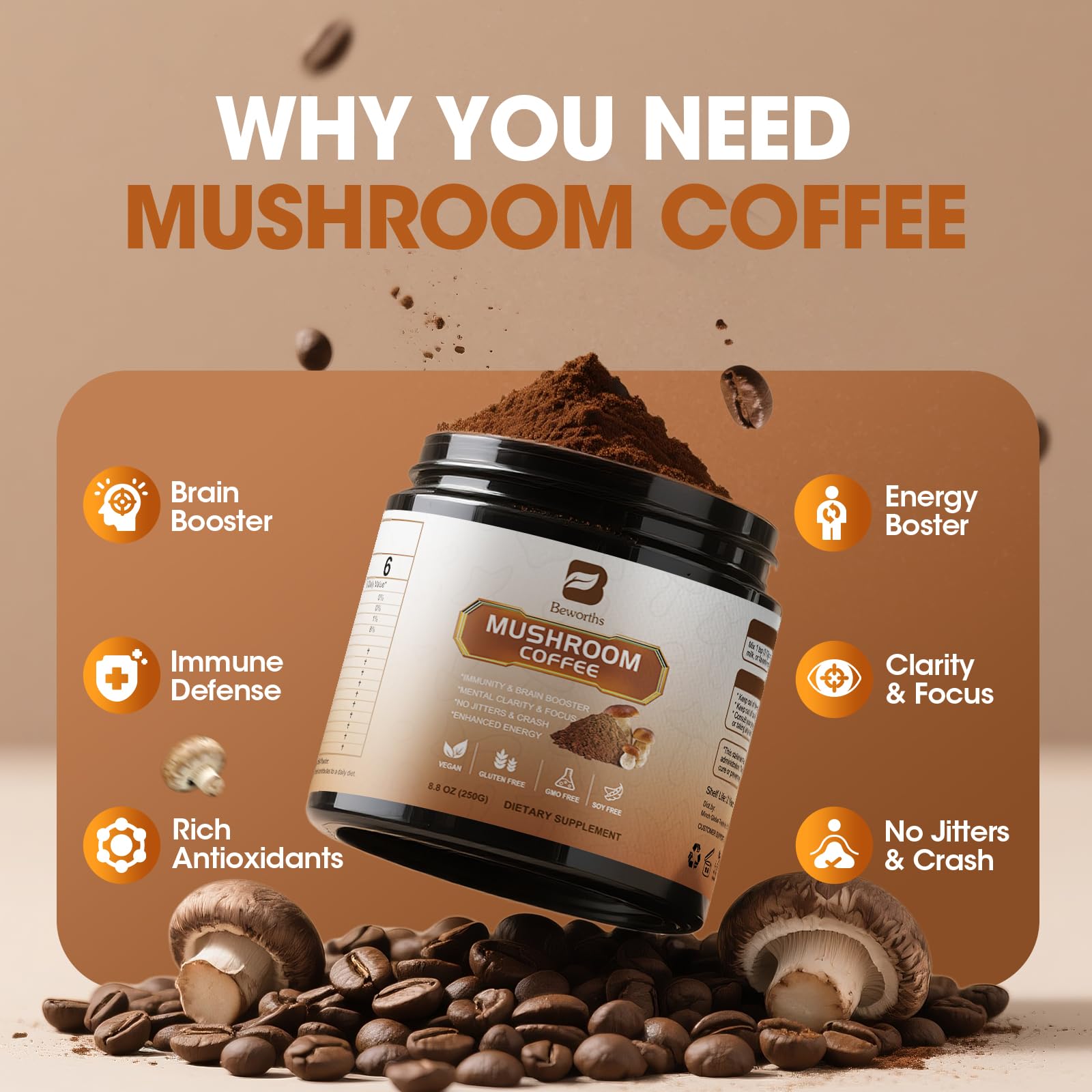 bebeworths chaga mushroom coffee brew with earthy richness and immune-supporting ingredients