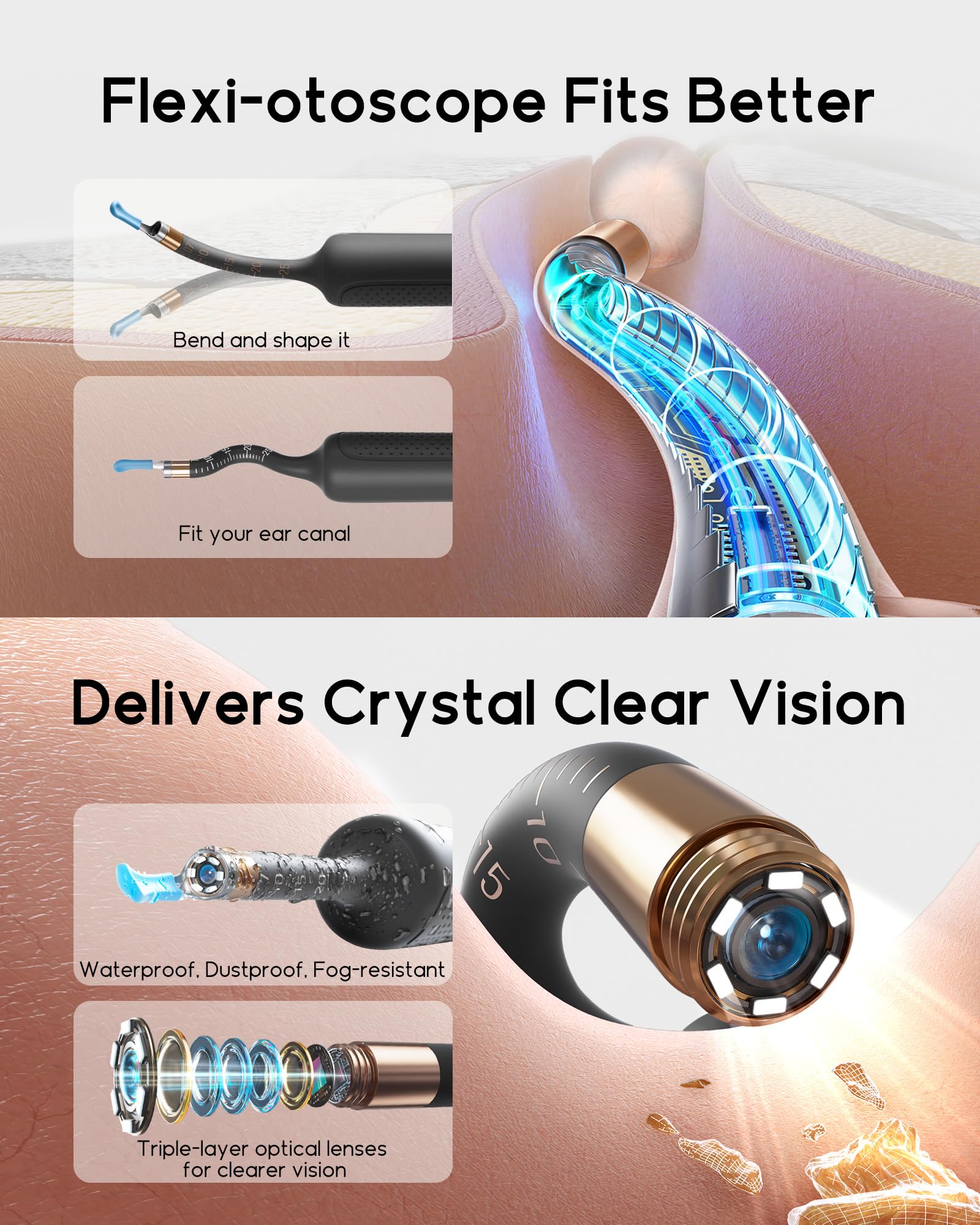 BEBIRD Earsight Plus bendable otoscope enables flexible access to hard-to-reach ear canals.