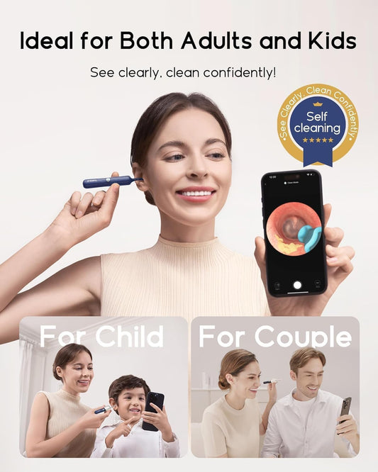 BEBIRD Earsight Plus earwax scoop tips enabling safe removal for wet or dry wax.