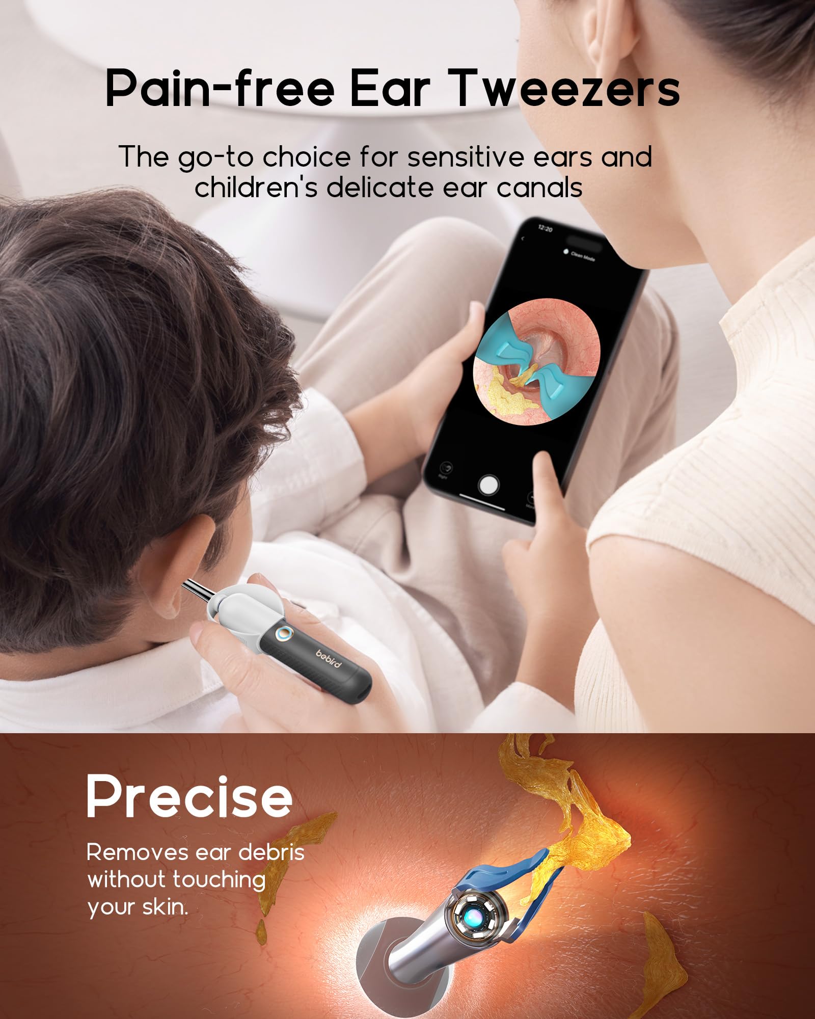 BEBIRD Earsight Plus soft silicone coating ensures comfortable use during detailed ear checks.
