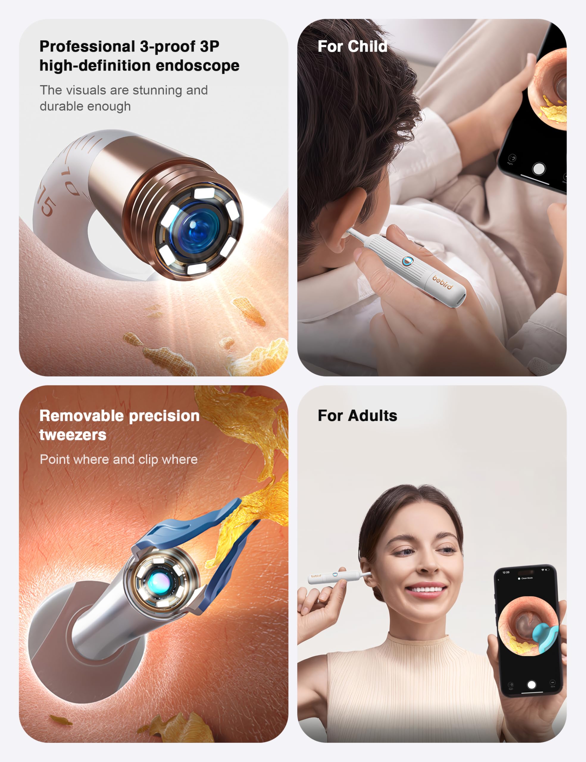 BEBIRD Earsight Plus spiral cleaning head remains securely fixed during use.