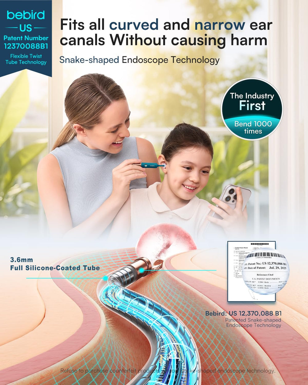 Ultra-slim 3.6 mm tube flexible for curved ear canals