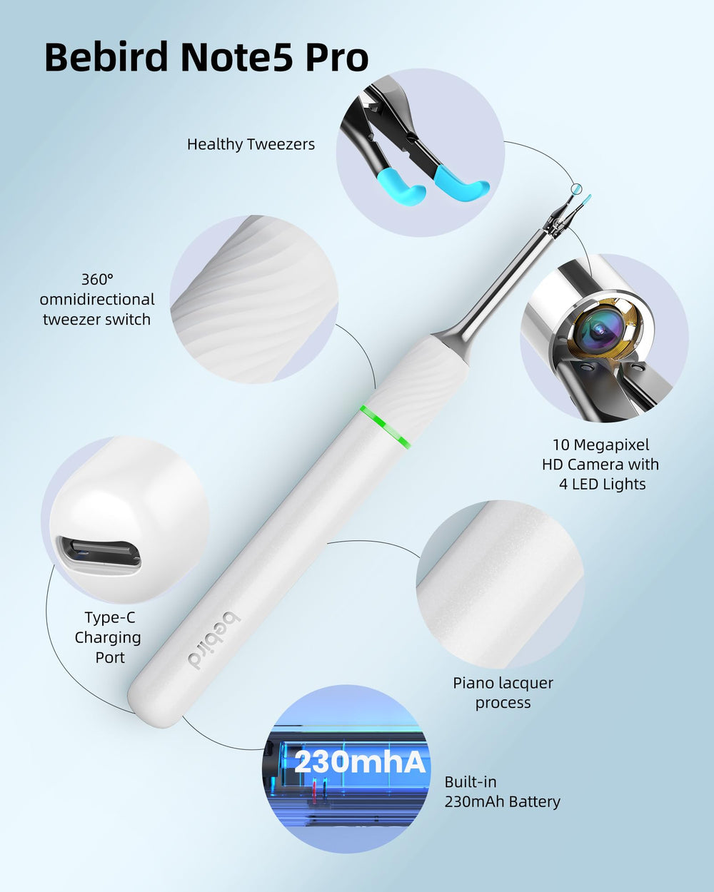 Bebird Pro Note5 Pro ear canal view demonstrating clear inspection.