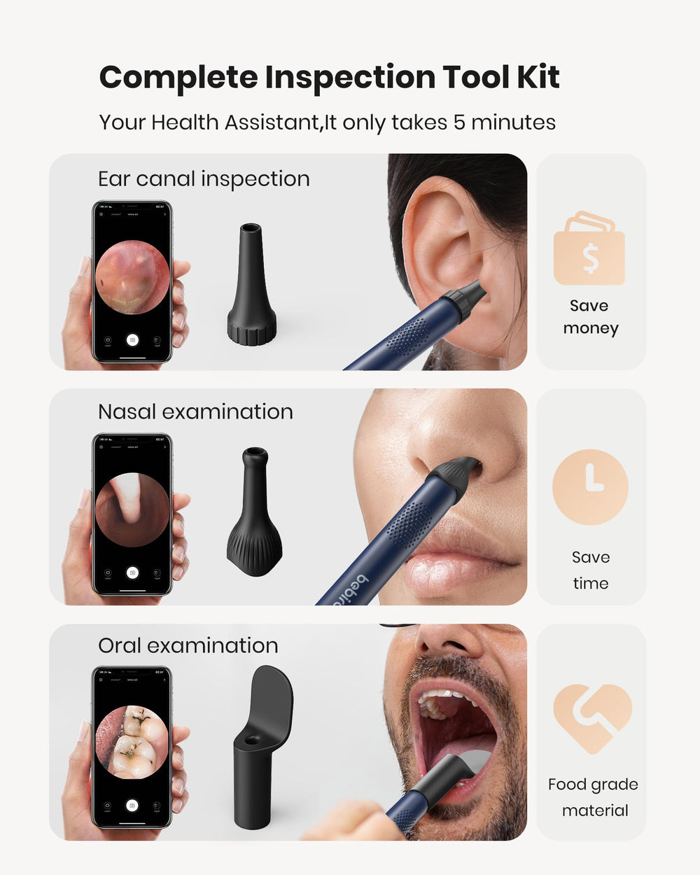 BEBIRD R1 1080P camera captures sharp detail of ear passages for accurate assessment.