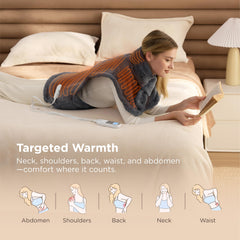 Bedsure heating pad abdomen-coverage feature supporting upper body warmth.