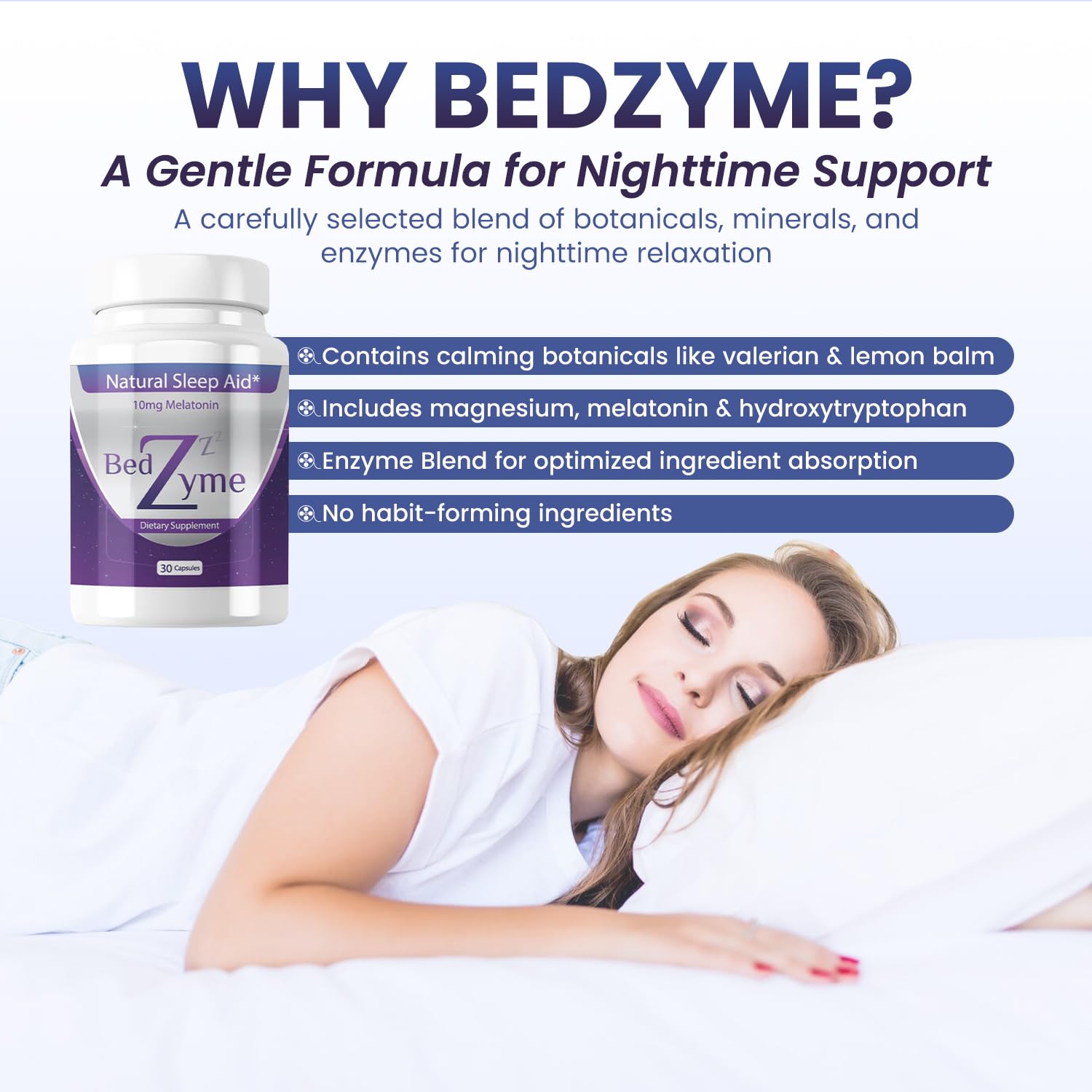 BedZyme Sleep Aid label detailing ingredients and purpose